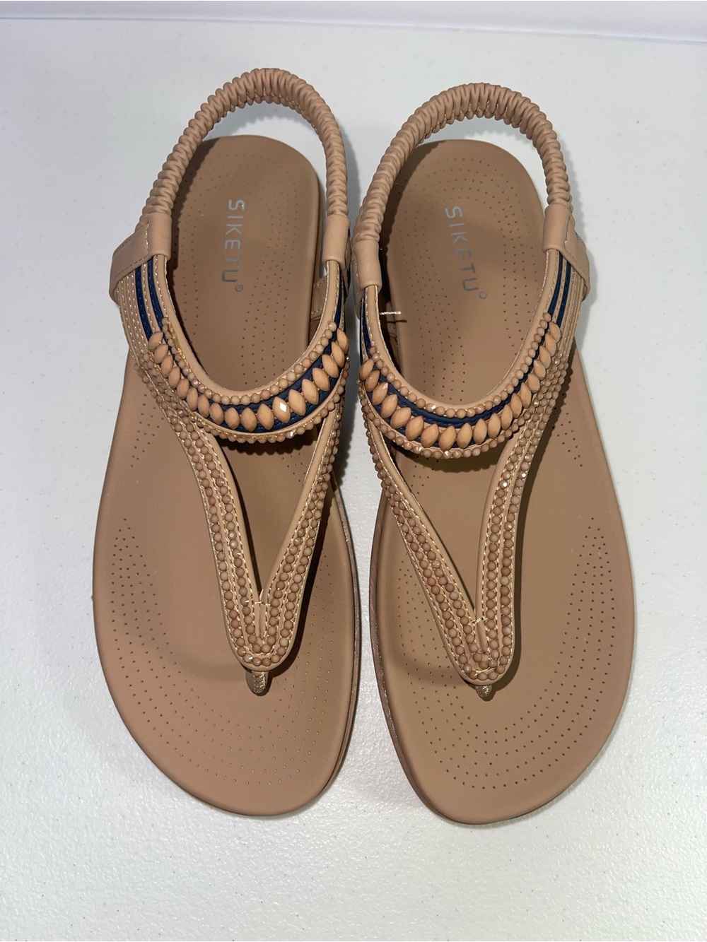 Women's Tan Beaded Slingback Sandals